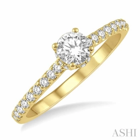 HighEnd Mark 1/2 ctw Diamond Engagement Ring With 1/4 ct Round Cut Diamond Center Stone in 14K Yellow Gold