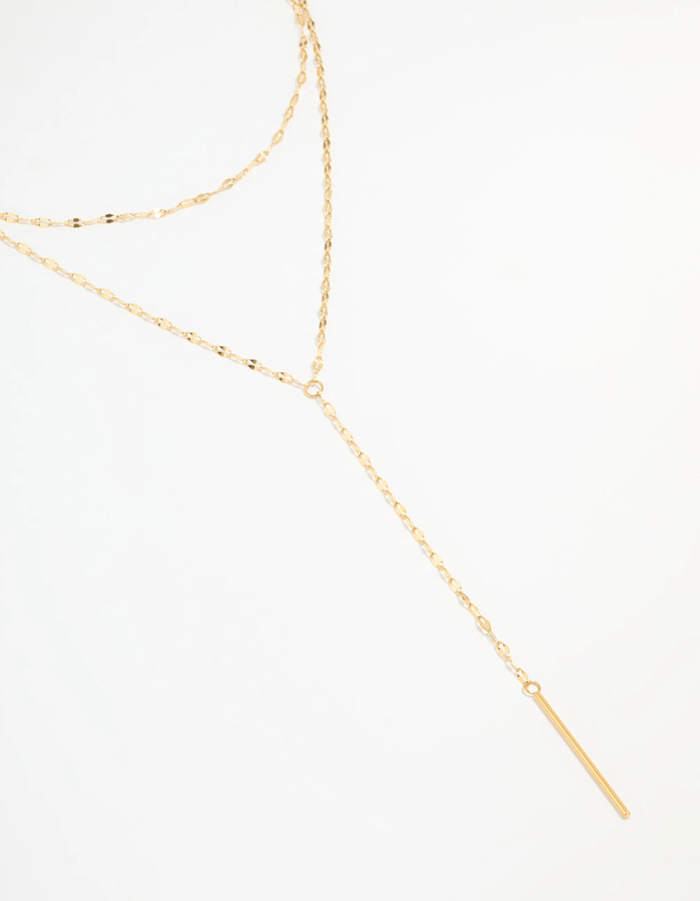 Waterproof Gold Plated Stainless Steel Layered Chain Y-Necklace Elegant Shine Design