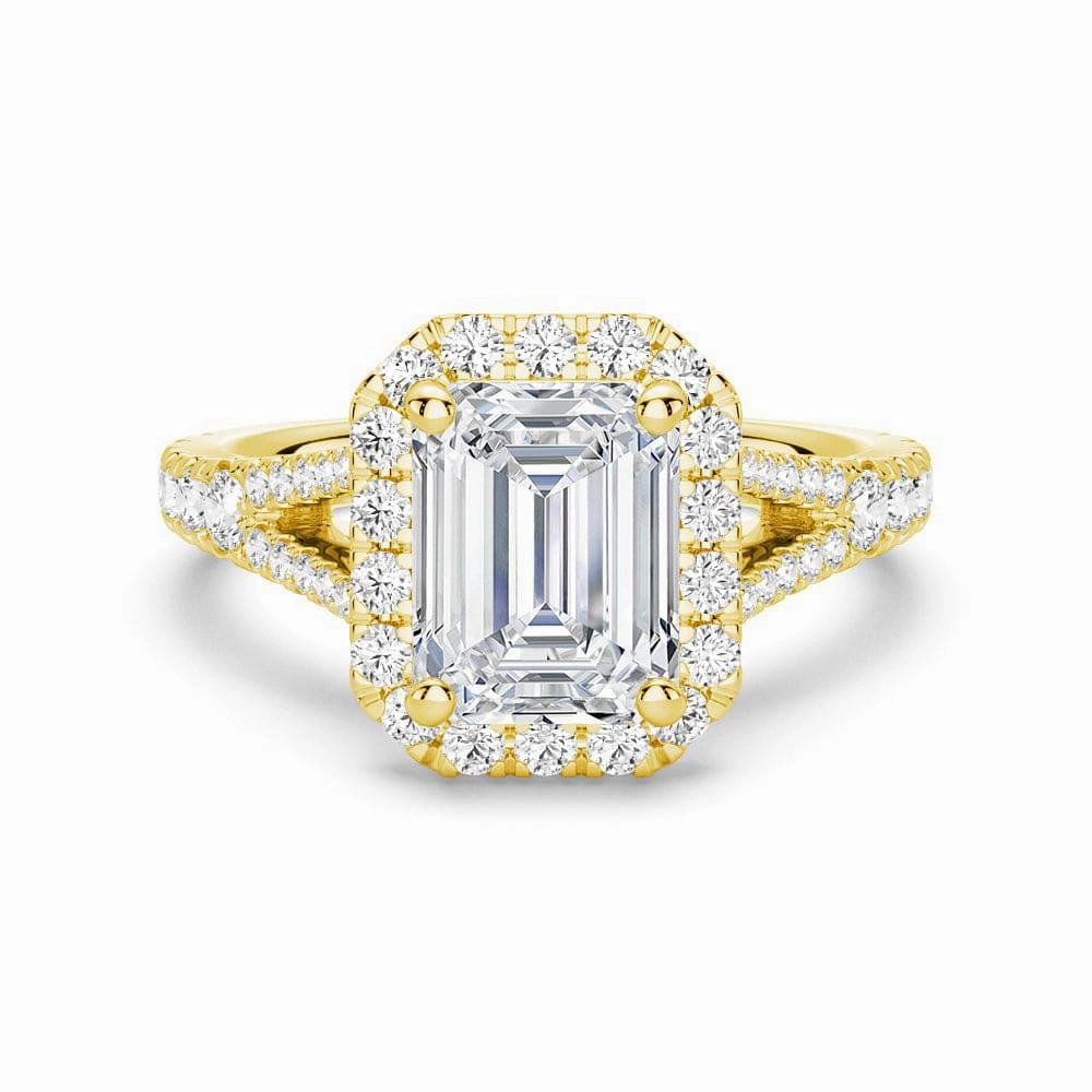 Emerald Cut Split Shank Moissanite Halo Engagement Ring Fresh Form