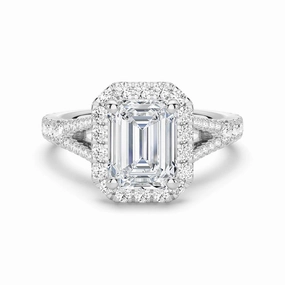 Emerald Cut Split Shank Moissanite Halo Engagement Ring Impressive Finish Timeless Craftwork