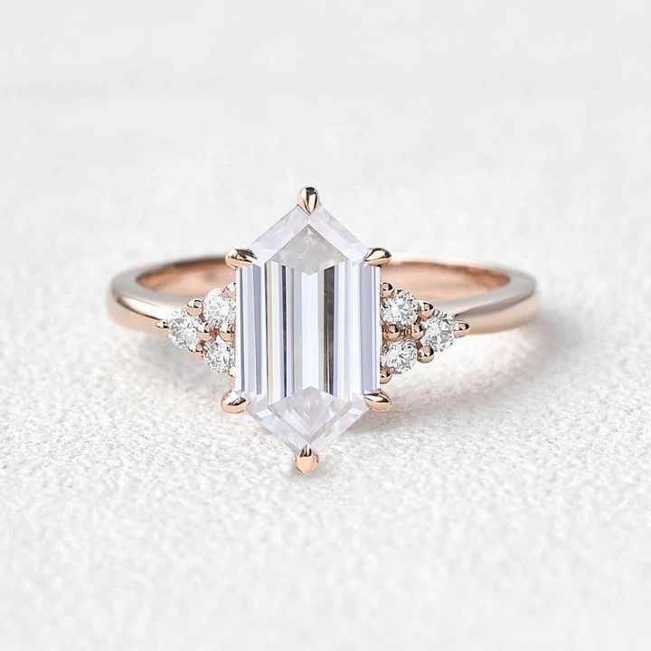 Dressing Up Vintage Hexagon Moss Agate 3 Stone Engagement Ring - Nova