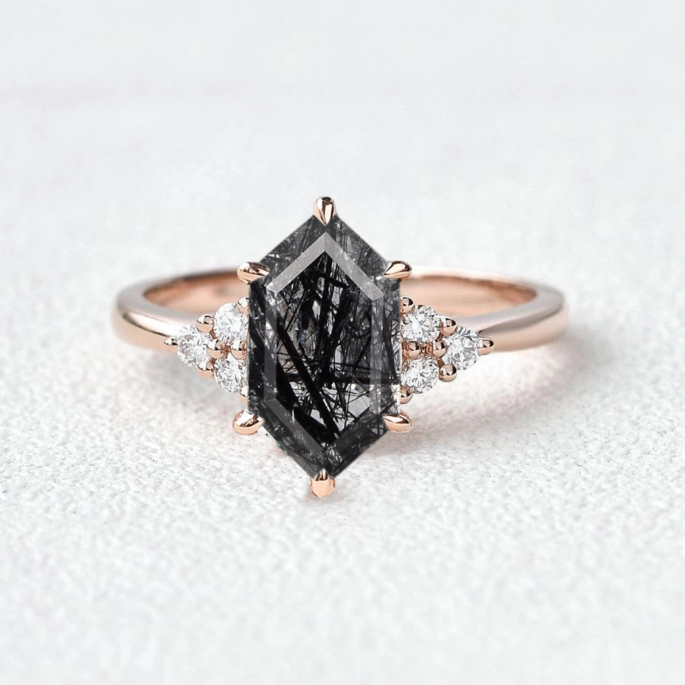 Romantic Embellishment Vintage Hexagon Moss Agate 3 Stone Engagement Ring - Nova