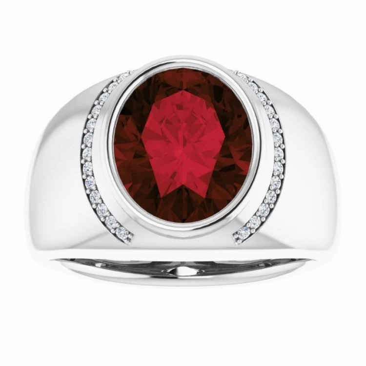 14K White Natural Mozambique Garnet & 1/8 CTW Natural Diamond Ring Stylish Ornament Eternal Product