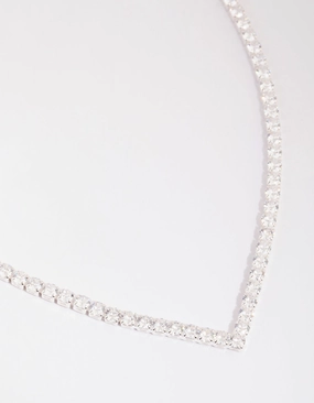 Silver Cubic Zirconia Cup Chain Pointed Tennis Necklace Elegant Gem