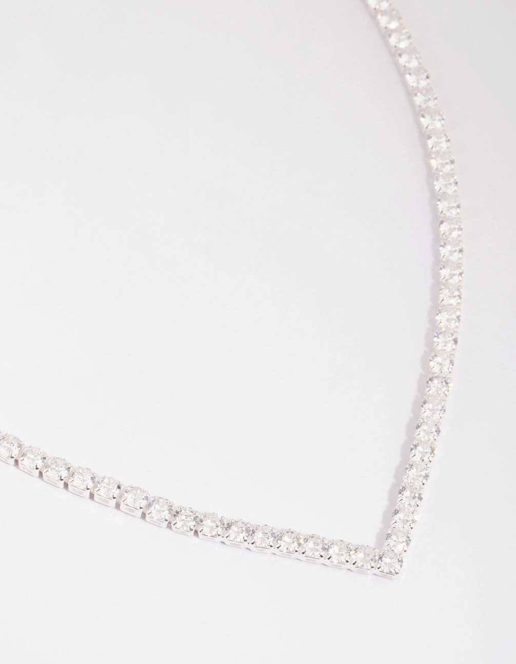 Silver Cubic Zirconia Cup Chain Pointed Tennis Necklace Elegant Gem