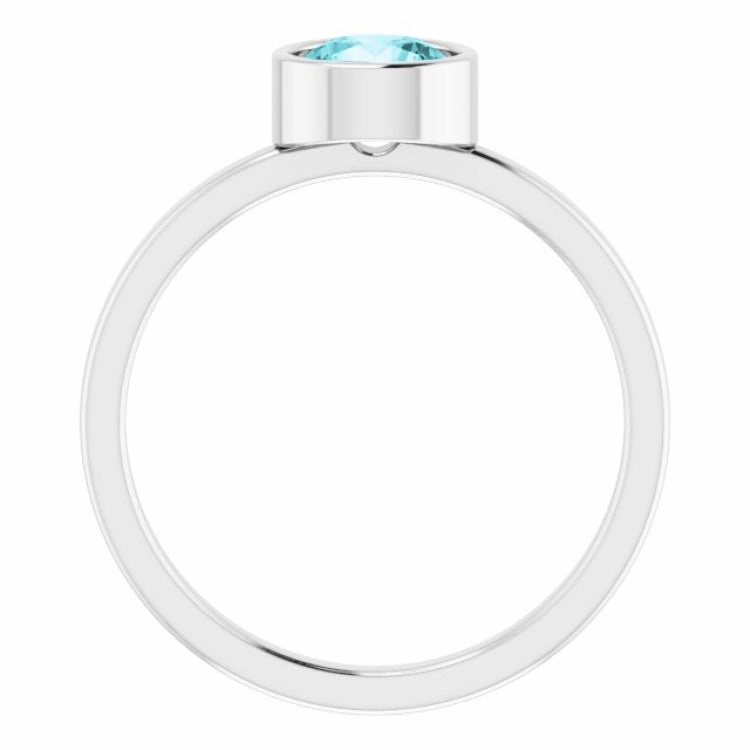 Platinum 6 mm Natural Blue Zircon Ring Refined Flow