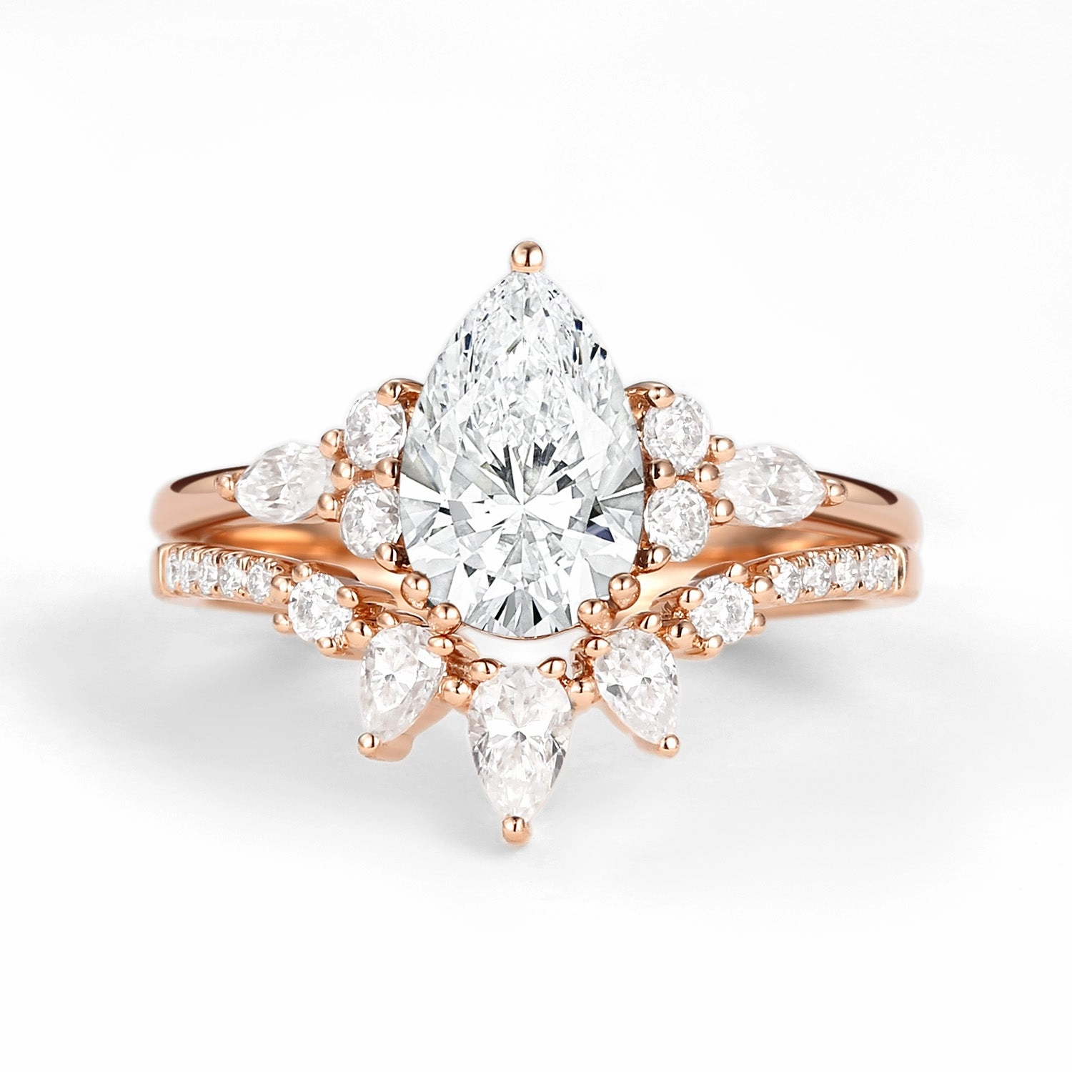 1.5ct Pear Shaped Moissanite Gold Ring Set 2pcs - Sage Refined Piece Iconic Touch