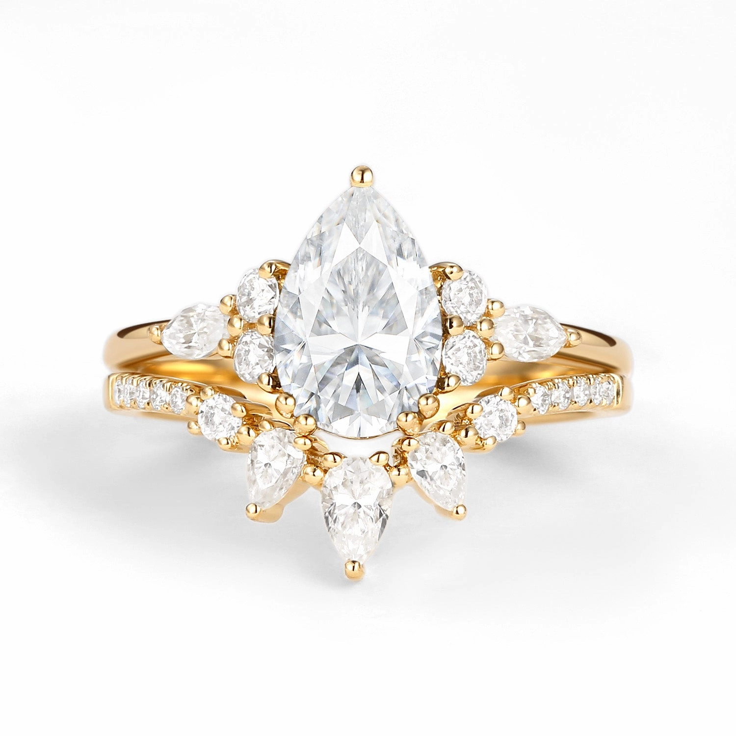 1.5ct Pear Shaped Moissanite Gold Ring Set 2pcs - Sage Superior Gift