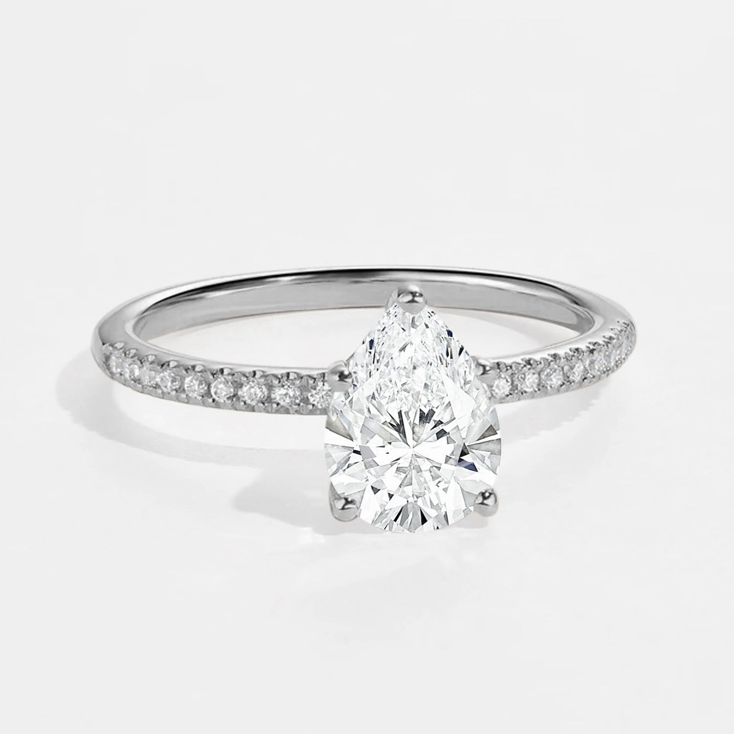 Fashion Treasures 1.5ct Pear Shaped Moissanite Pave Classic Solitaire Ring