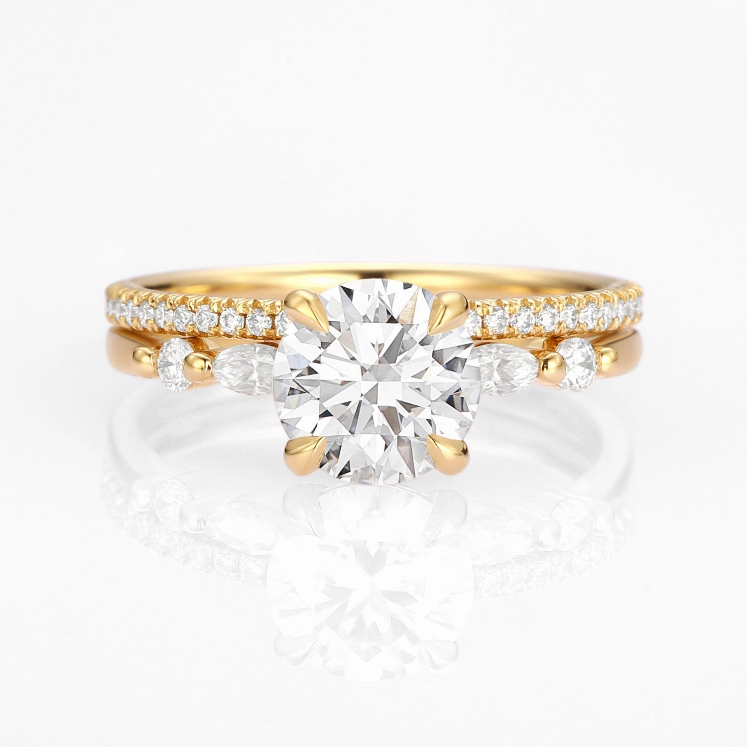 Professional Grade Classic Round Lab Grown Diamond 4-Prong Ring Set 2pcs - Carla