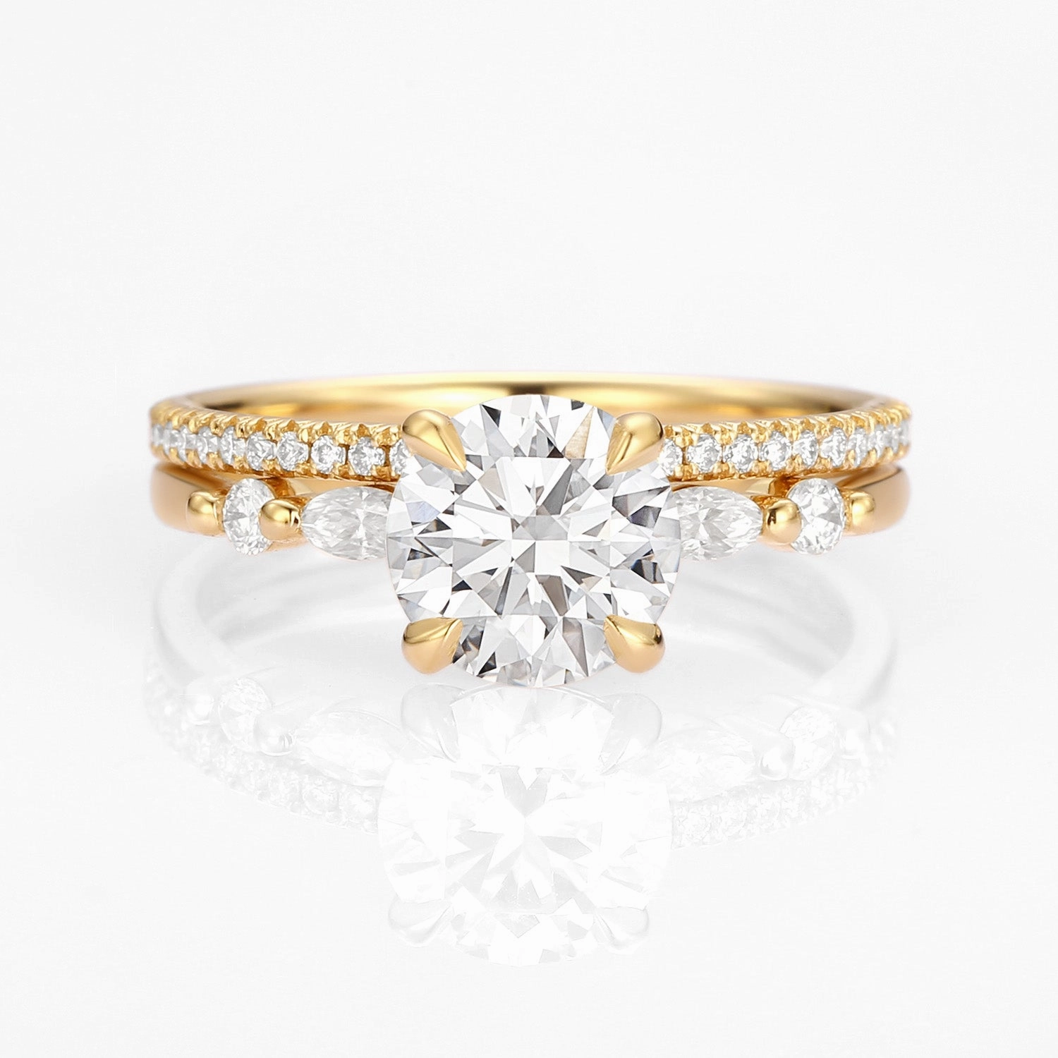 Classic Round Lab Grown Diamond 4-Prong Ring Set 2pcs - Carla Classic Decoration Value Item