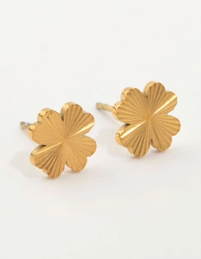 Waterproof Gold Plated Stainless Steel Flower Stud Earrings Romantic Glow Charming Details