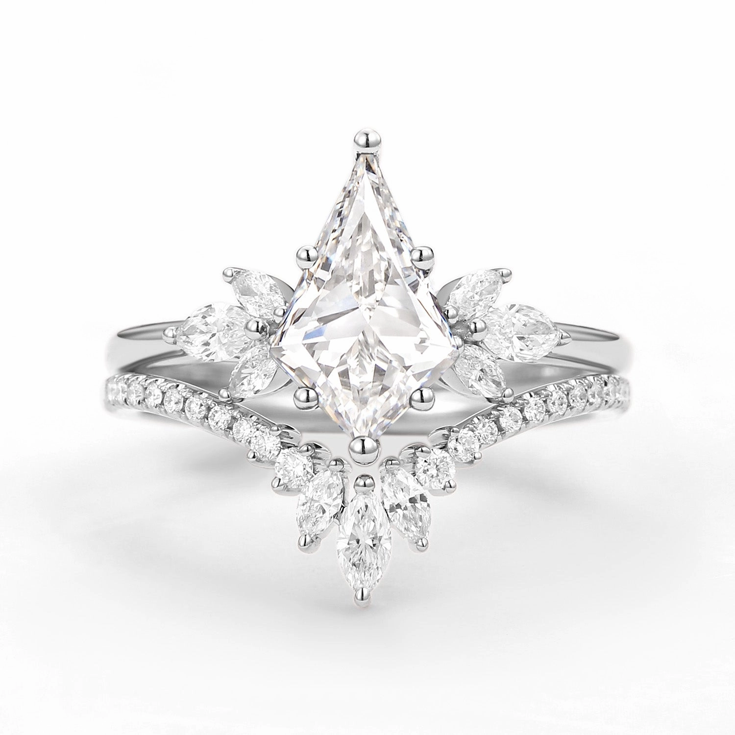 Eternal Design Subtle tone Fairy Ring - Kite Cut Lab Grown Diamond Butterfly Engagement Ring Set 2pcs - Flutter