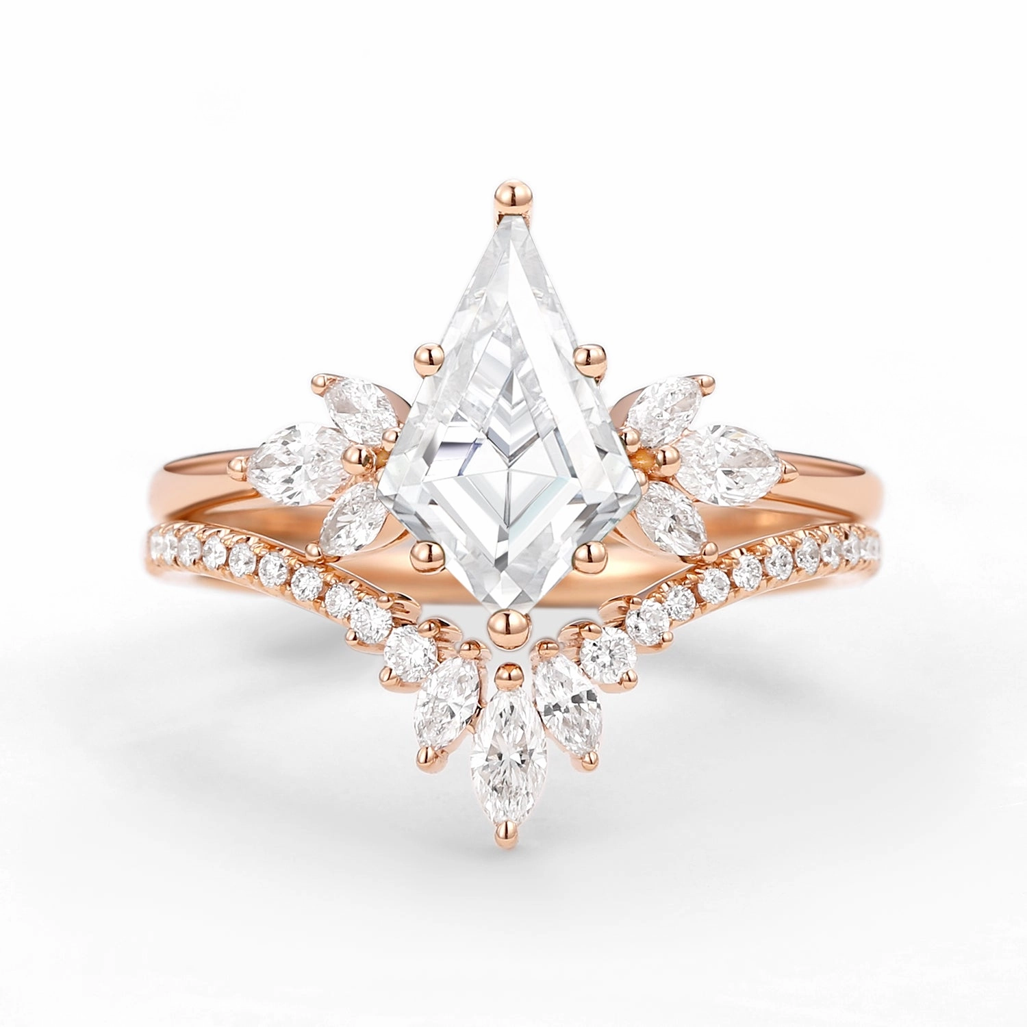 Fairy Ring - Kite Cut Moissanite Butterfly Engagement Ring Set 2pcs Graceful Balance