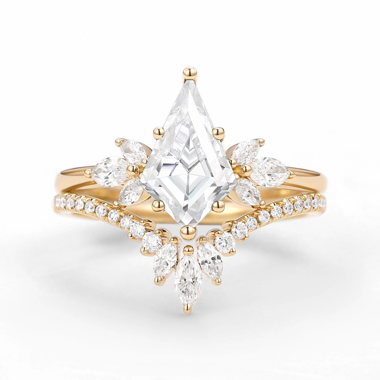 Iridescent effect Fairy Ring - Kite Cut Moissanite Butterfly Engagement Ring Set 2pcs