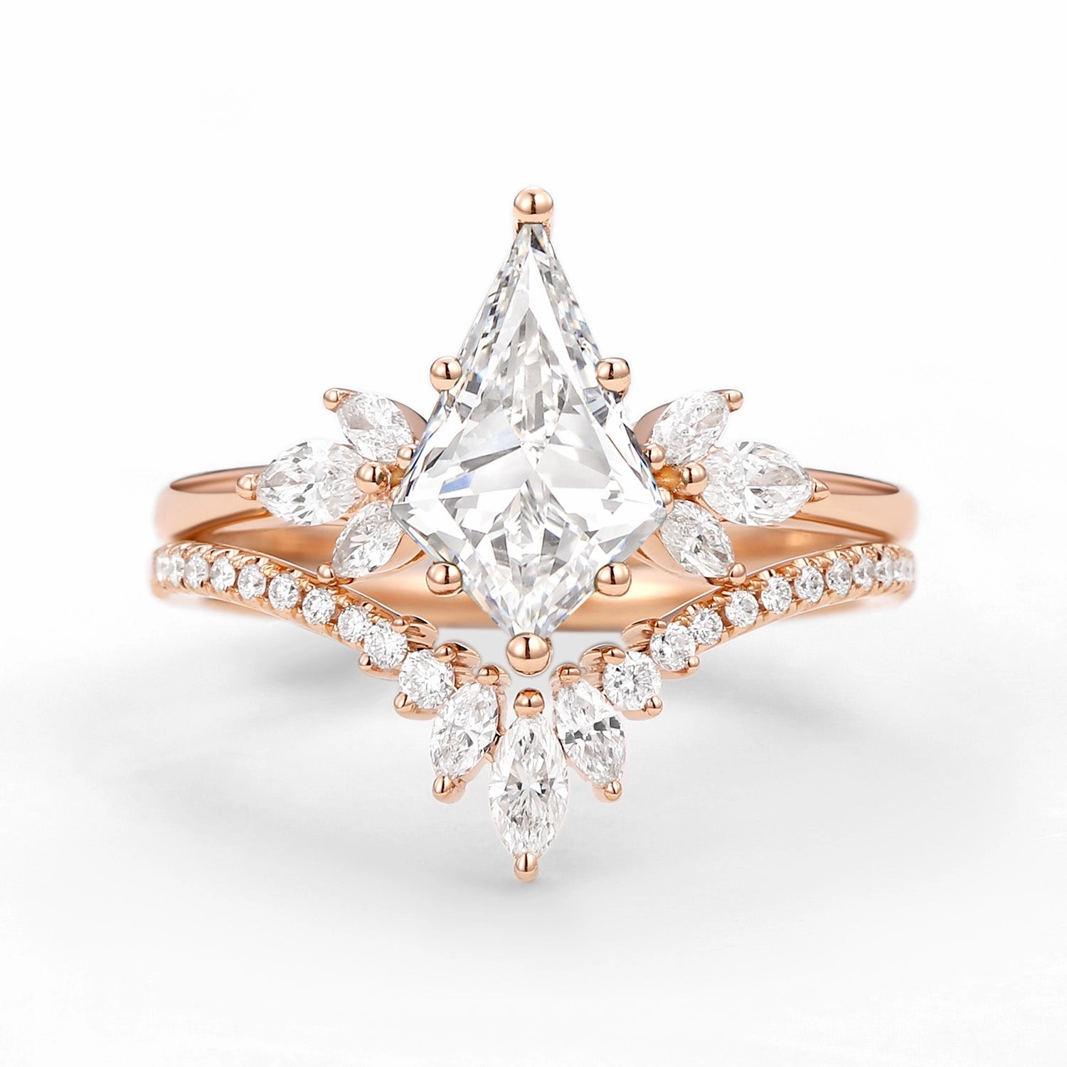 Fairy Ring - Kite Cut Moissanite Butterfly Engagement Ring Set 2pcs Assembly Required Designer Style