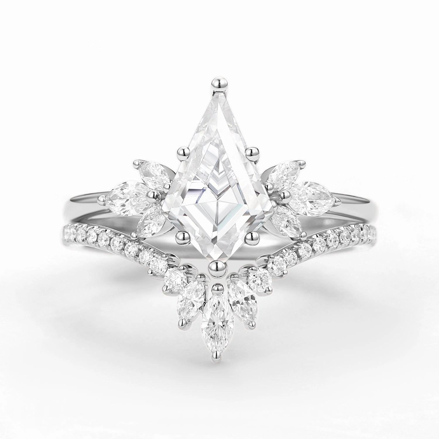 Fairy Ring - Kite Cut Moissanite Butterfly Engagement Ring Set 2pcs Balanced Geometry Modern Trend