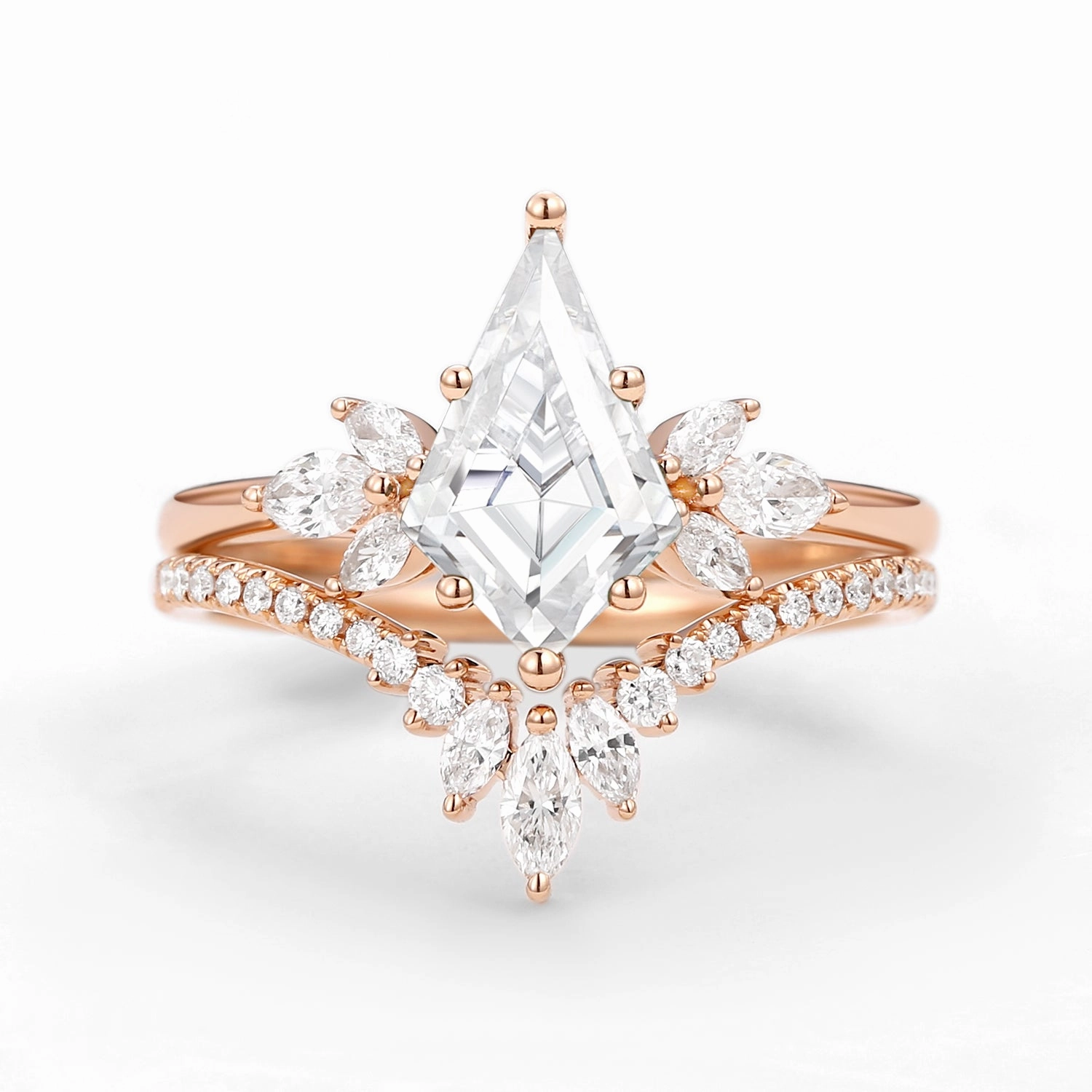 Fairy Ring - Kite Cut Moissanite Butterfly Engagement Ring Set 2pcs Bridal Choice Graceful Piece