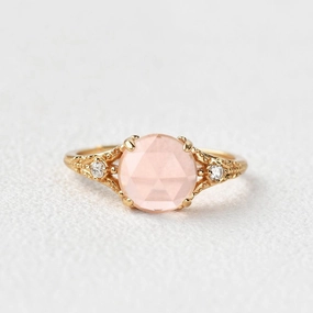 Fashionable Expression Rose Cut Pink Crystal Vintage Inspired Yellow Gold Ring