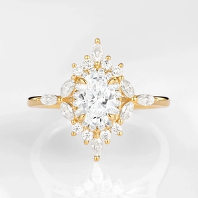 Luxury Outline 1.0ct Oval Floral Vintage Lab Grown Diamond Engagement Ring