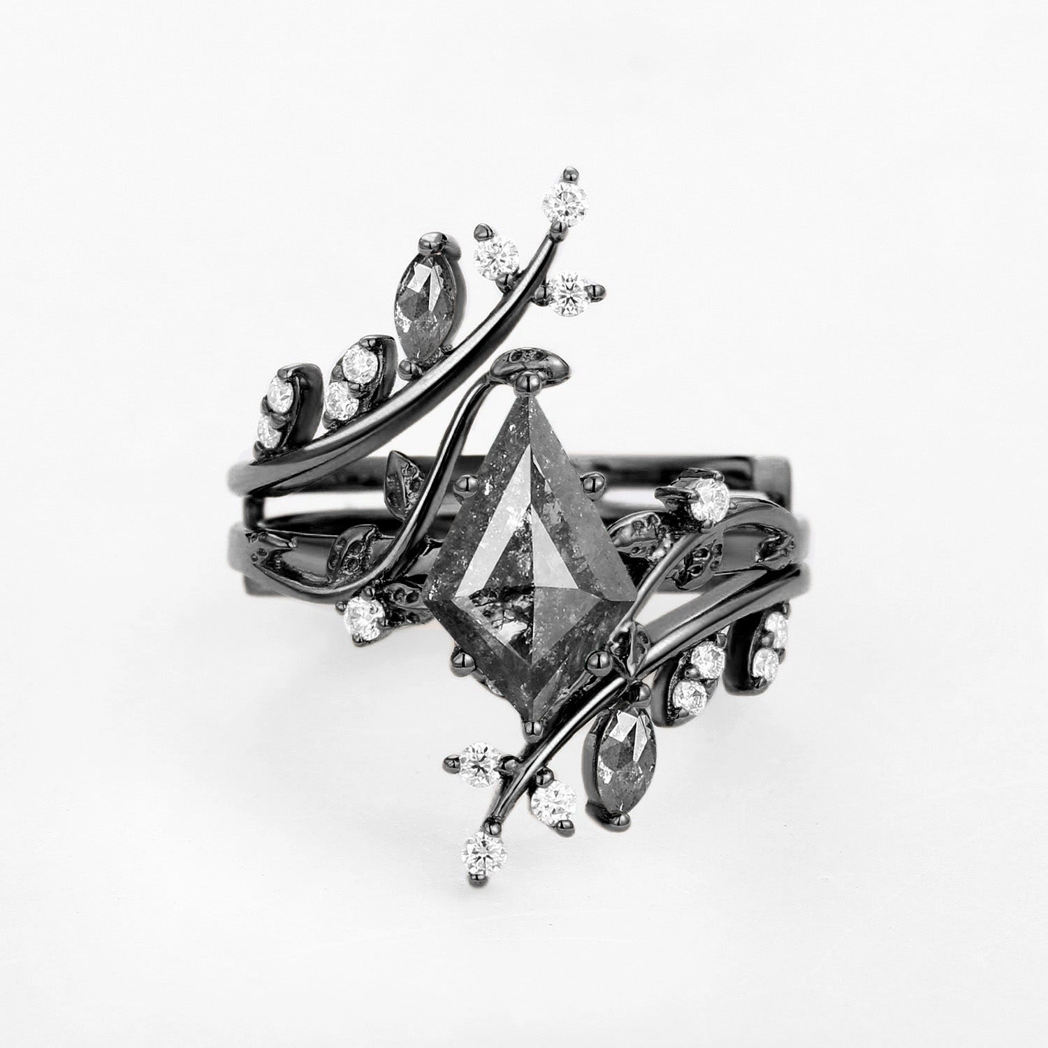 Fashion Statement Nature Inspired - Unique Kite Cut Moss Agate Cage Leafy Ring 2pcs - Knight