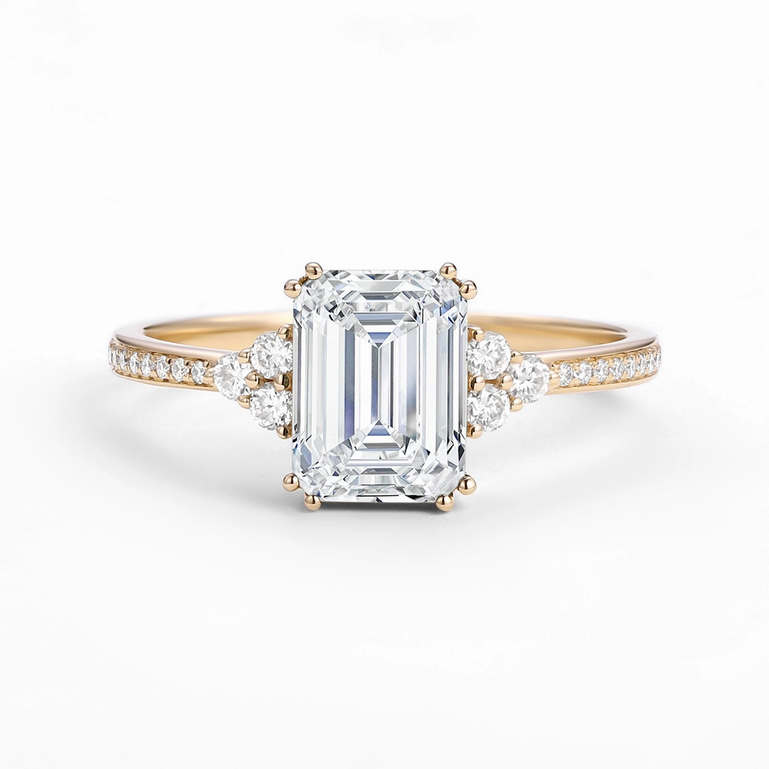 2.0ct Classic Emerald Cut Lab Grown Diamond Cluster Engagement Ring Budget Adornment
