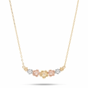 16-18" Adjustable Plumeria Necklace in Tri Color Gold With Diamonds - 25mm Classic Trend
