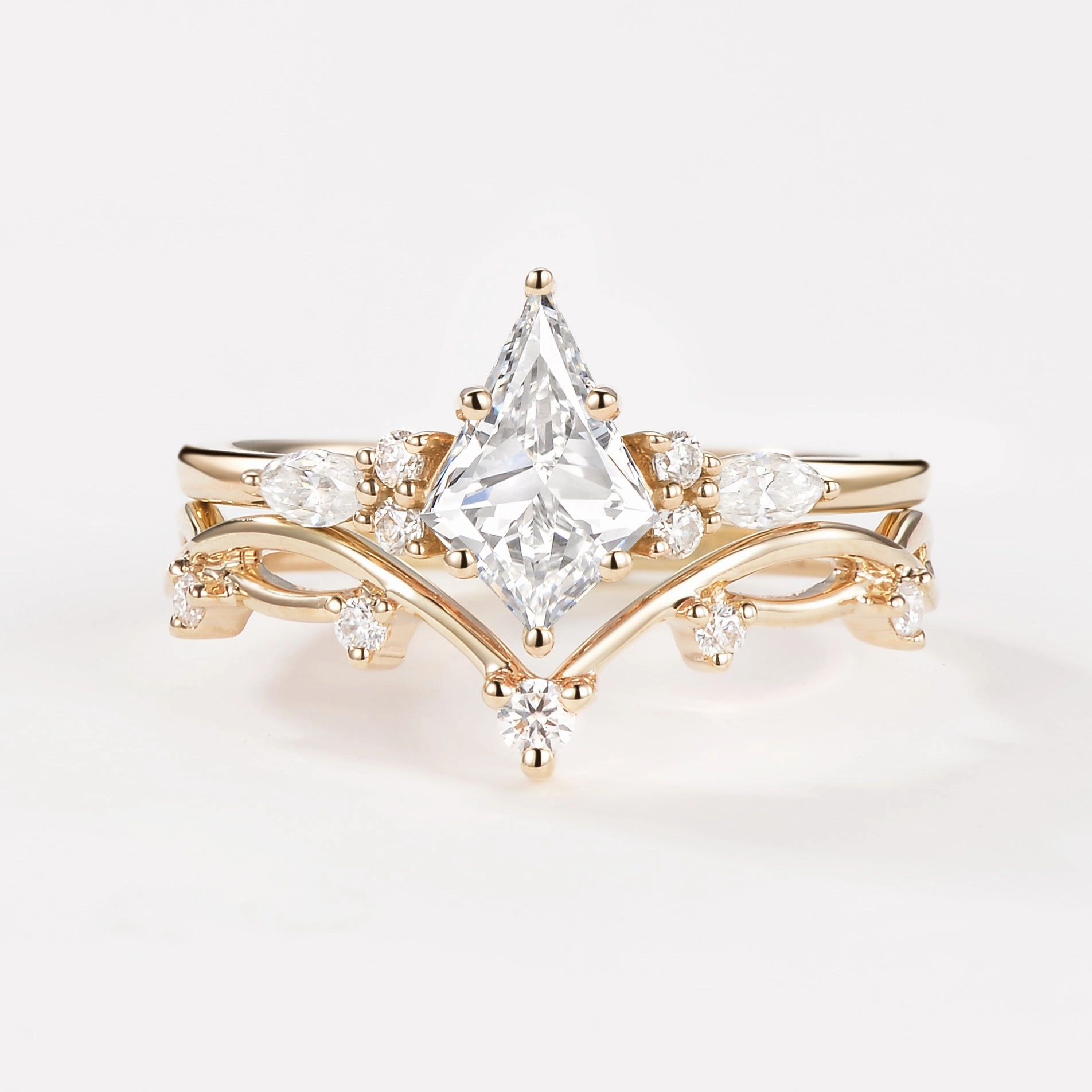 1.0ct Kite Lab Grown Diamond Cluster Engagement Ring Sets 2pcs Size Flexible