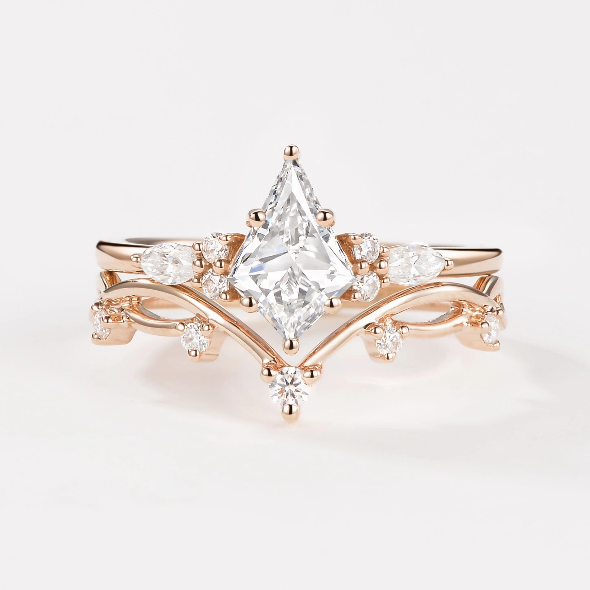 1.0ct Kite Lab Grown Diamond Cluster Engagement Ring Sets 2pcs Amazing Expression