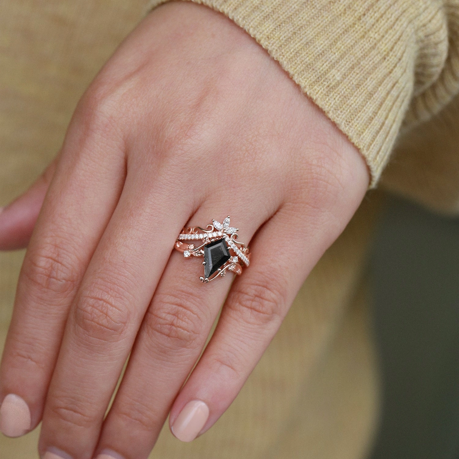 2.0ct Vintage Kite Cut Moss Agate Engagement Ring Set 2pcs - Daniella Luxury Finish Smart Casual