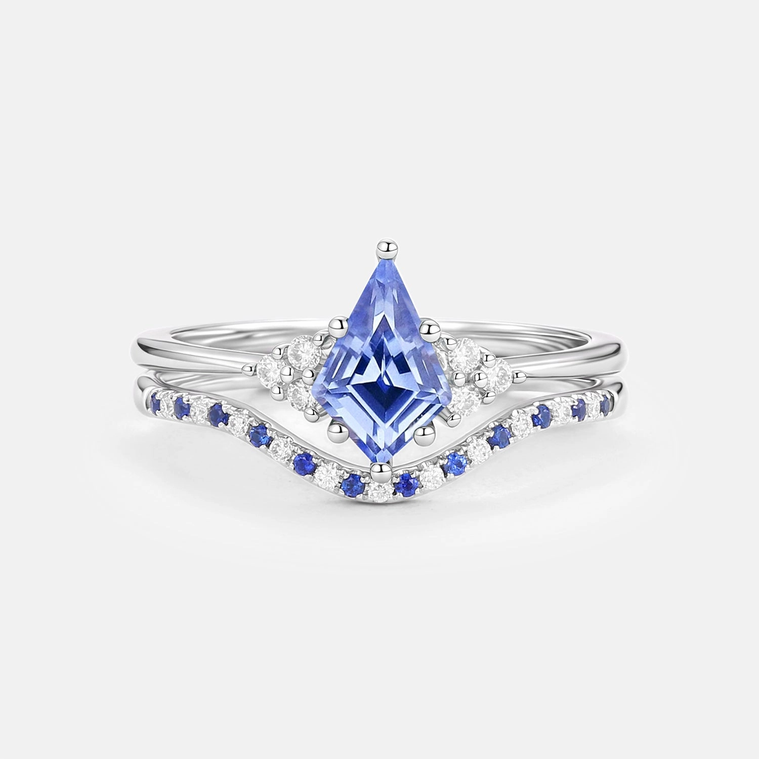 Kite Lab Cornflower Sapphire Curve Engagement Ring Set 2pcs - Lane Luxury Work