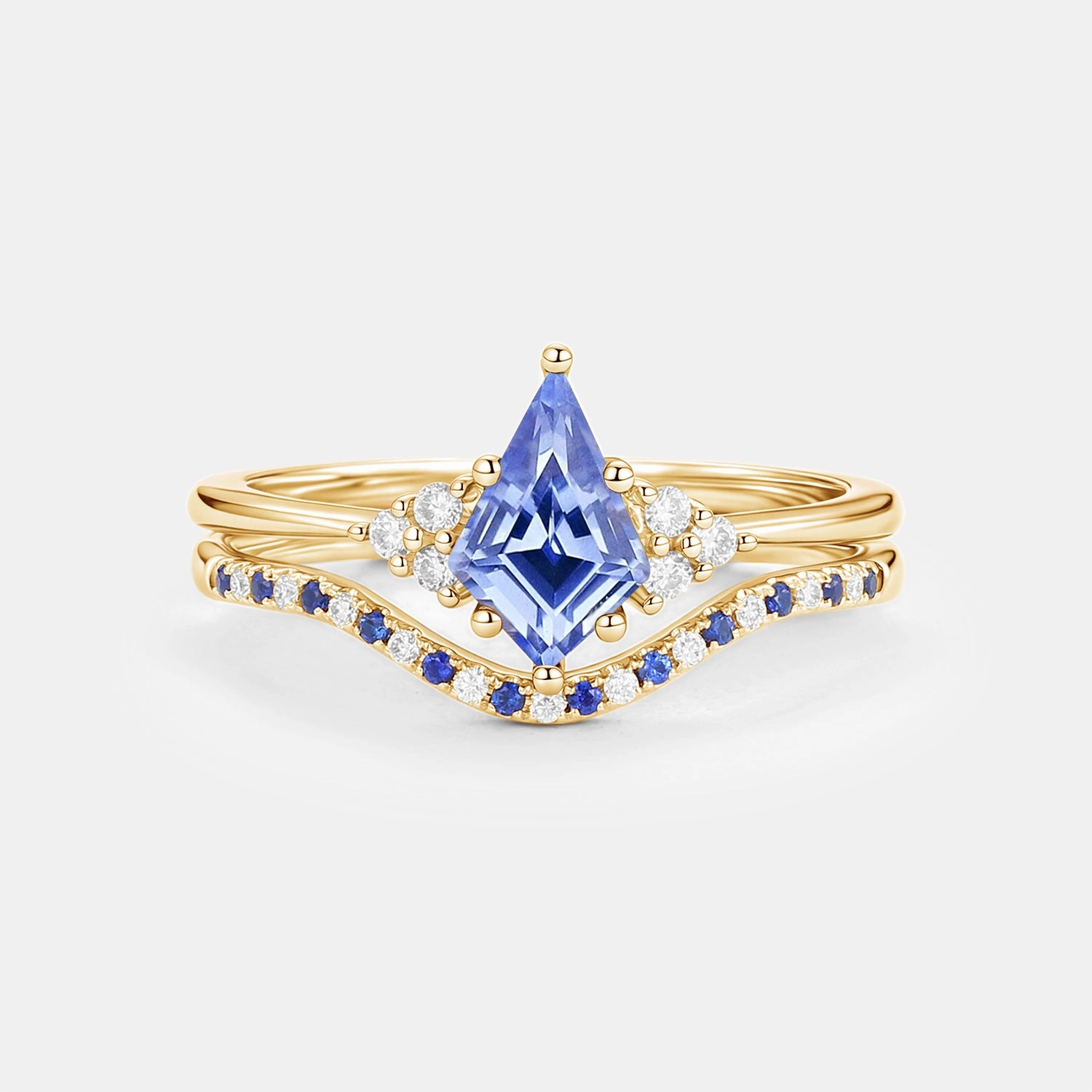 Practical Design Romantic Element Kite Lab Cornflower Sapphire Curve Engagement Ring Set 2pcs - Lane