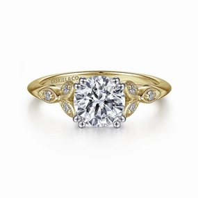 Celia - 14K White-Yellow Gold Round Diamond Engagement Ring Distinct Edge