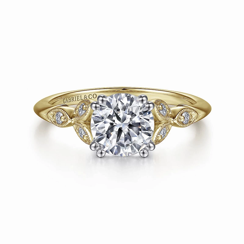 Celia - 14K White-Yellow Gold Round Diamond Engagement Ring Distinct Edge