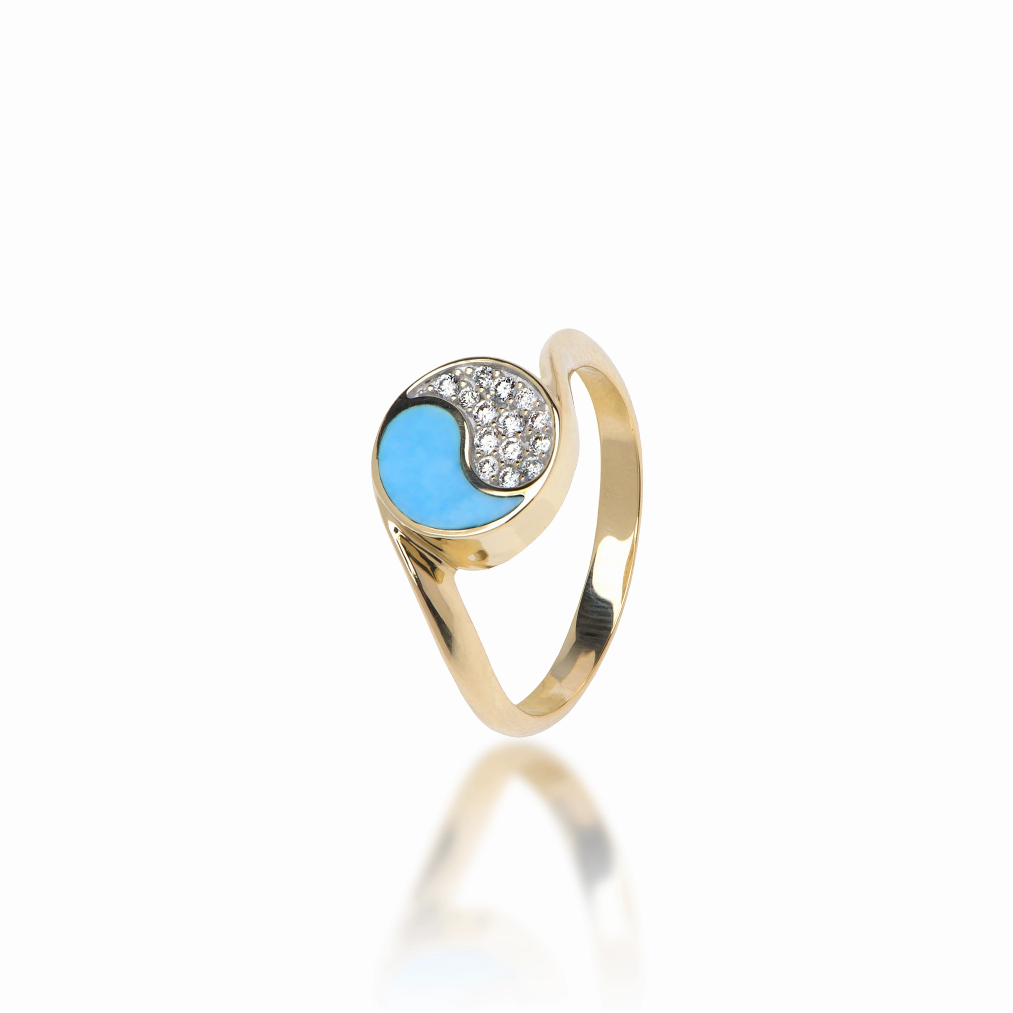 Everyday Sparkle Shiny Jewelry Design Yin Yang Turquoise Ring in Gold with Diamonds - 10mm