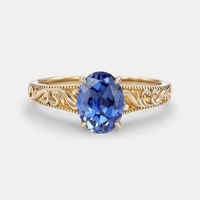 Fresh Style Oval Lab Cornflower Sapphire Vintage Ornate Filigree Engagement Ring