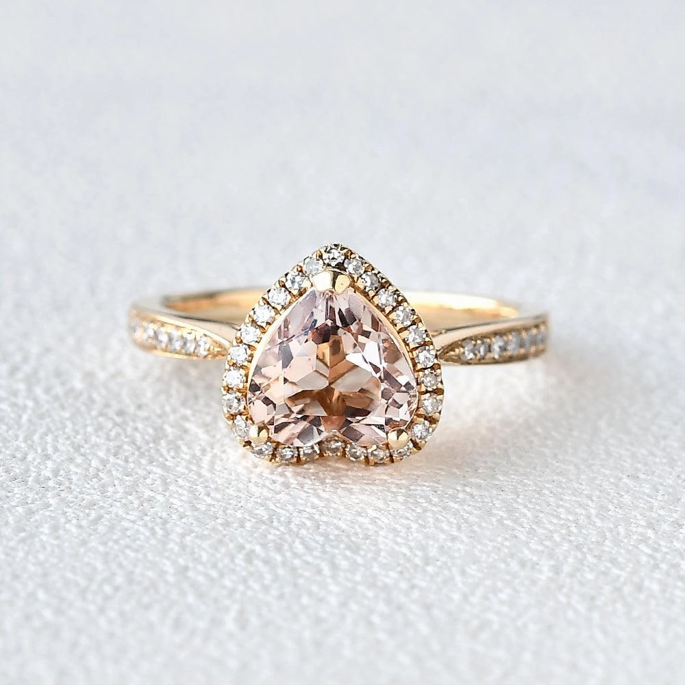 Engagement Gift Designer Ornament 2.0ct Heart Shaped Morganite Classic Halo Ring