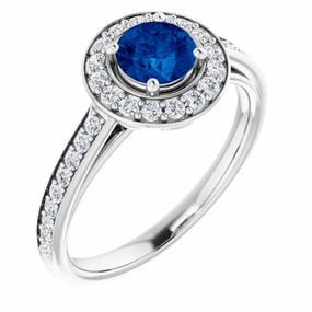 Platinum Lab-Grown Blue Sapphire & 1/3 CTW Natural Diamond Ring Fashion Look