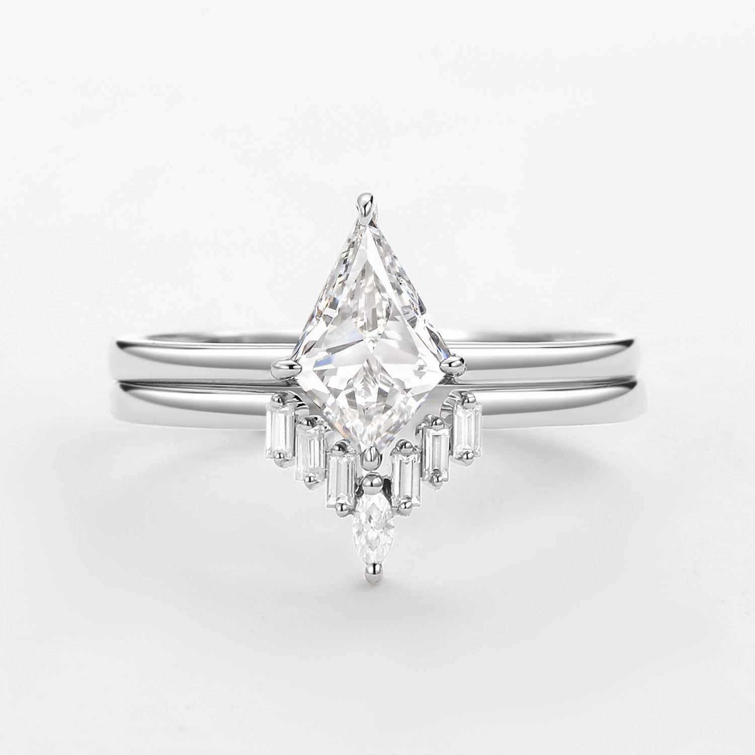 Lab Grown Diamond Ring Kite Cut Set 2pcs - Cielo Contemporary Memento