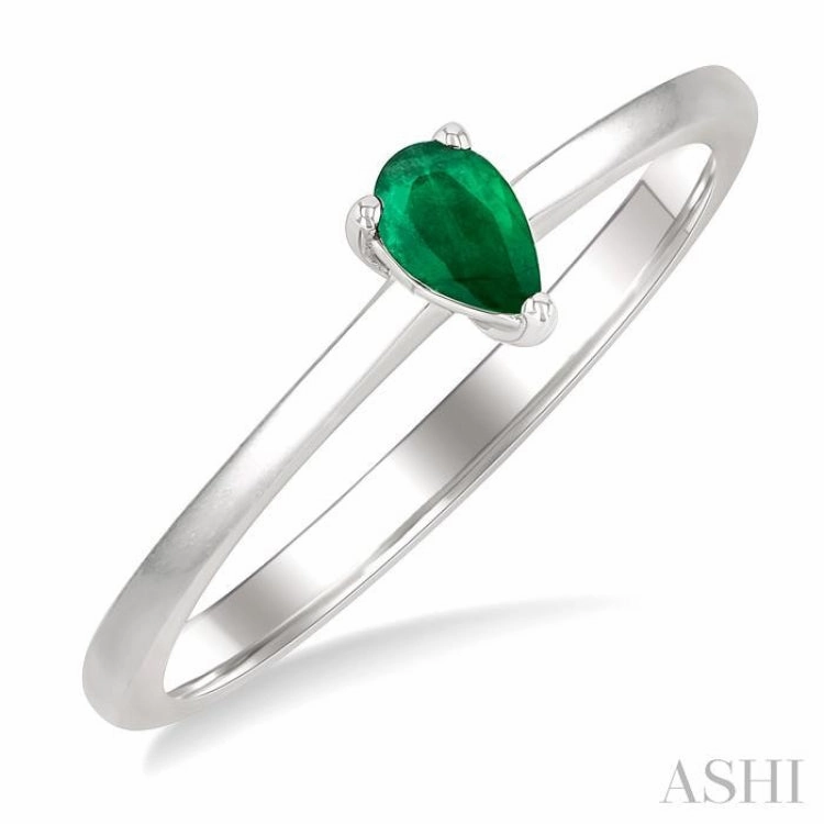5x3 MM Pear shape Emerald Precious Solitaire Ring in 14K White Gold Exquisite Item