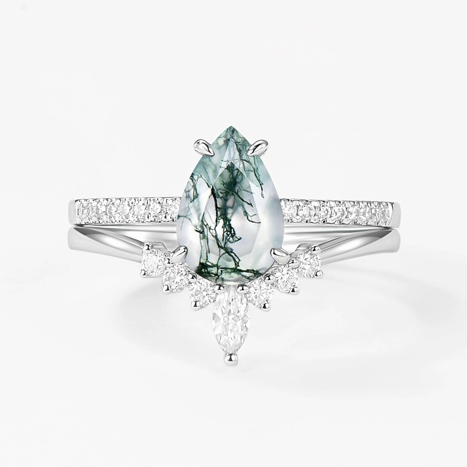 1.5ct Pear Shaped Black Rutilated Quartz Engagement Ring Set 2pcs Factory Finished