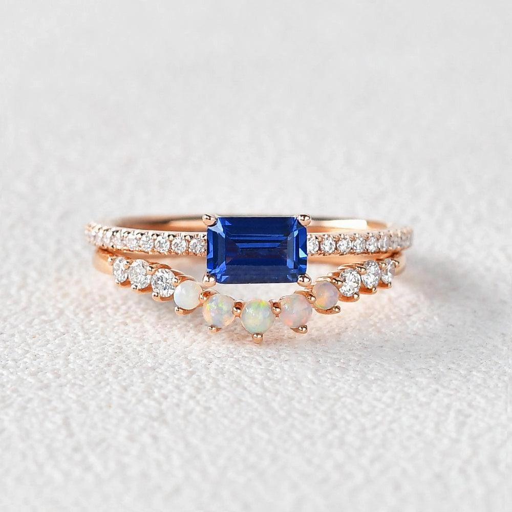 Storage Solution Affordable Accessory Felicegals Baguette Cut Sapphire & Opal Rinig Set 2pcs