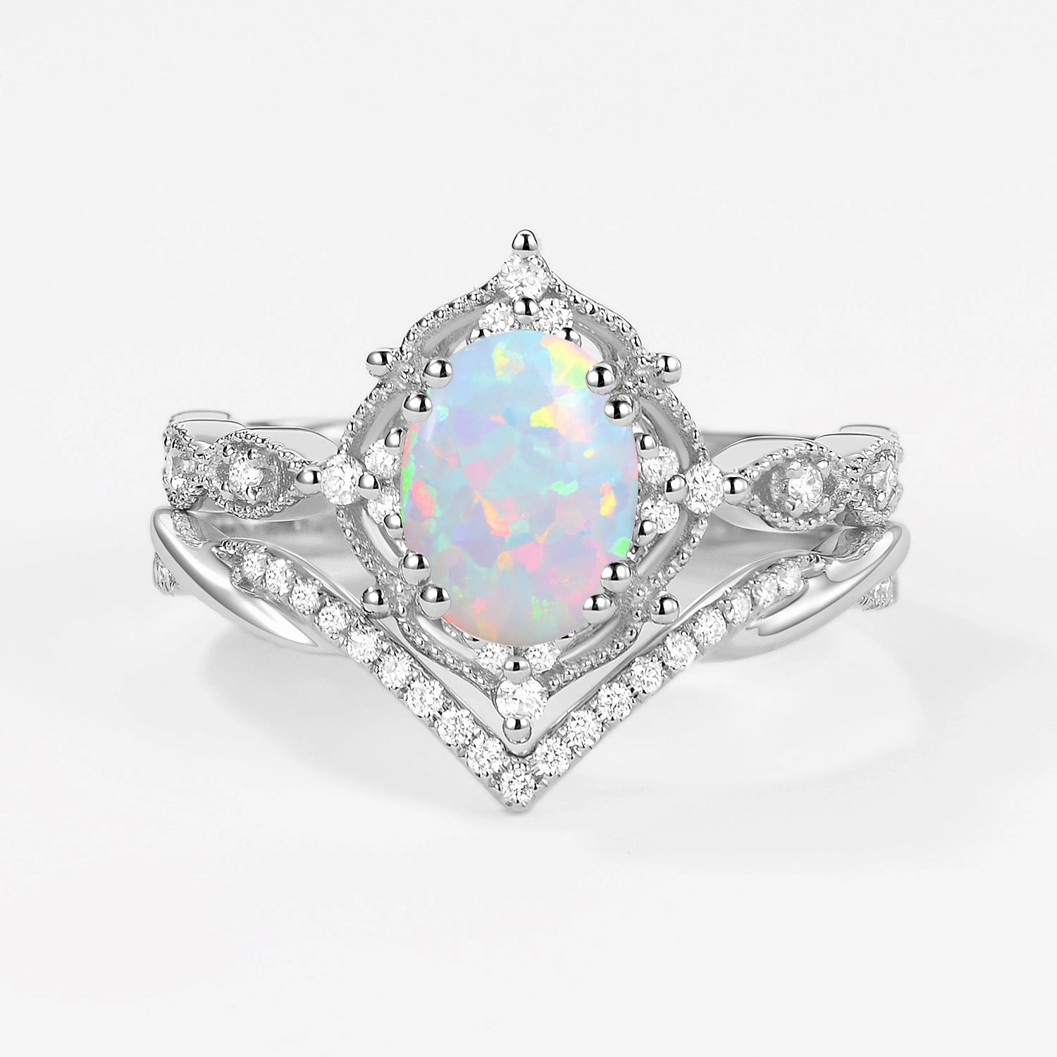 Carbon Neutral Felicegals Signature Vintage Oval Cut Opal Infinity Ring Set 2pcs - Mira