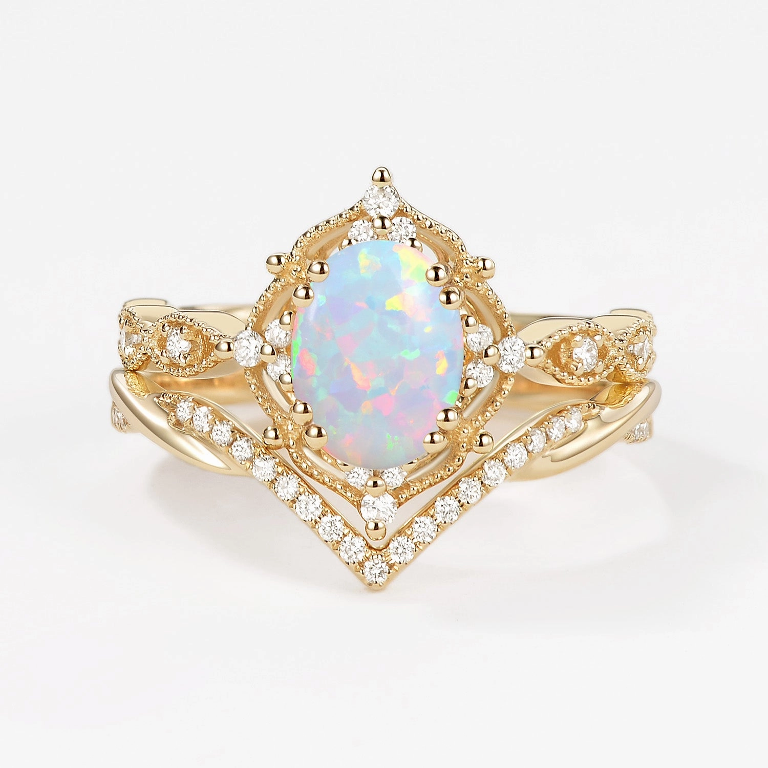 Classy Jewelry Felicegals Signature Vintage Oval Cut Opal Infinity Ring Set 2pcs - Mira