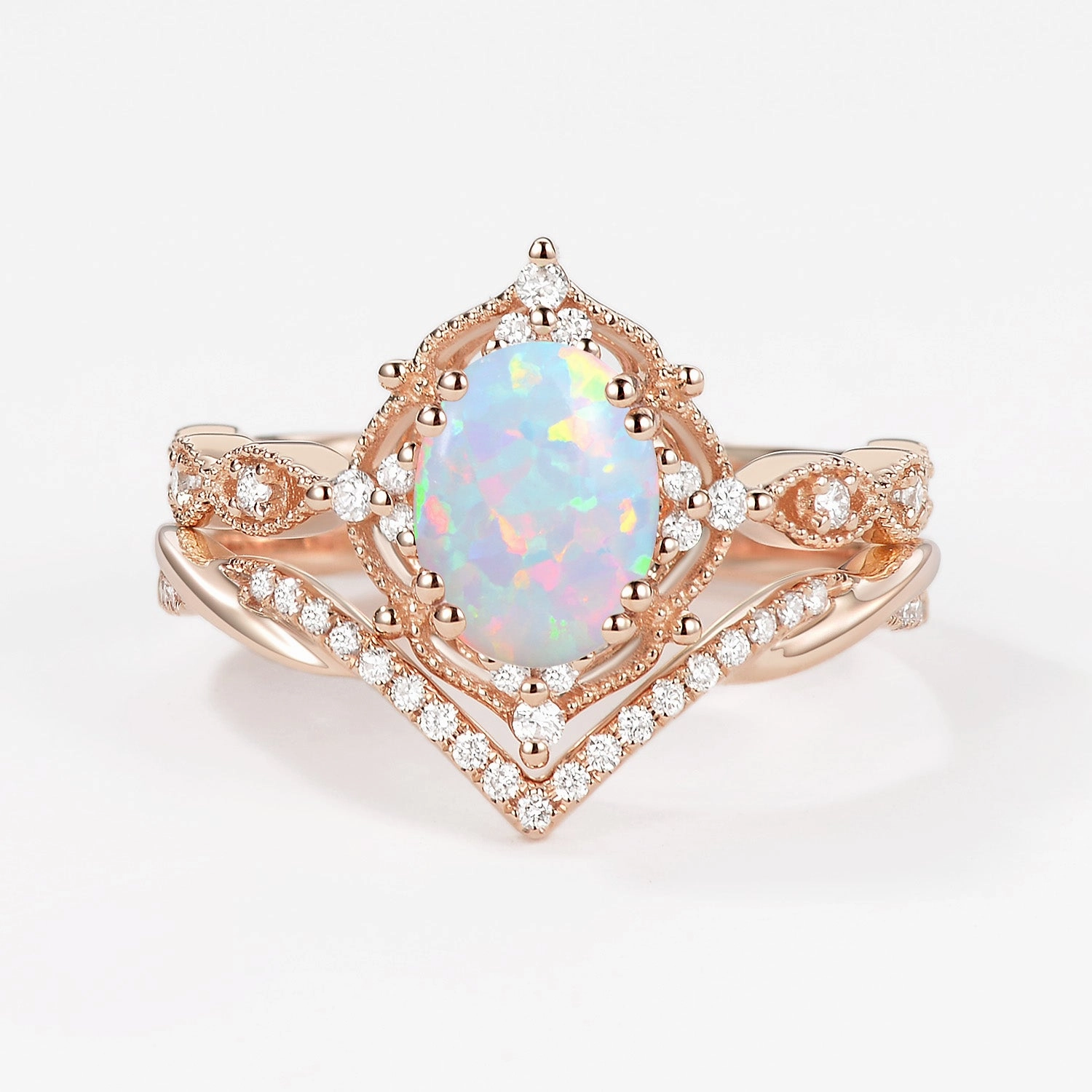 Flexible Design Beloved Gift Felicegals Signature Vintage Oval Cut Opal Infinity Ring Set 2pcs - Mira