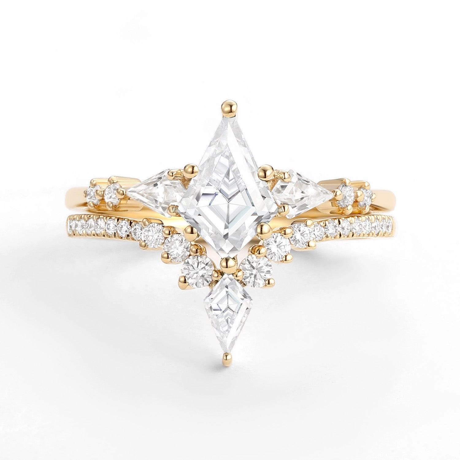 Simple Symbol Twin Flames - Women Kite Moissanite Wedding Ring Sets 2pcs