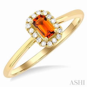 Delicate Style Superior Statement 5x3 MM Octagonal Shape Citrine and 1/20 Ctw Single Cut Diamond Halo Semi-Precious Ring in 14K Yellow Gold