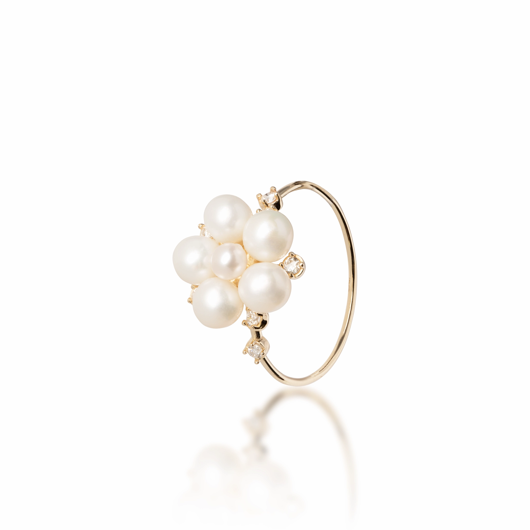 Tiny Bubbles Freshwater White Pearl Ring in Gold with Diamonds Soft Glam
