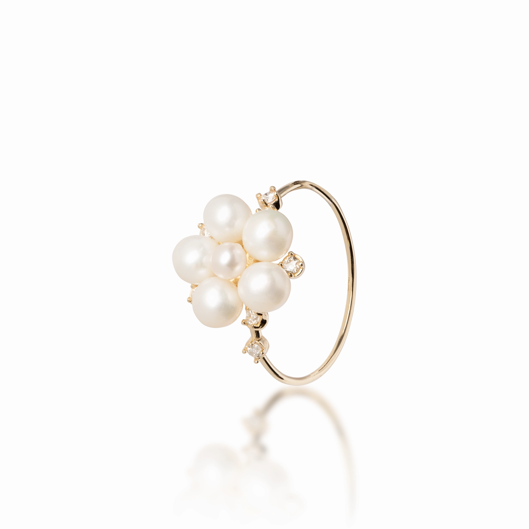 Work Accent Edgy Mood Tiny Bubbles Freshwater White Pearl Ring in Gold with Diamonds