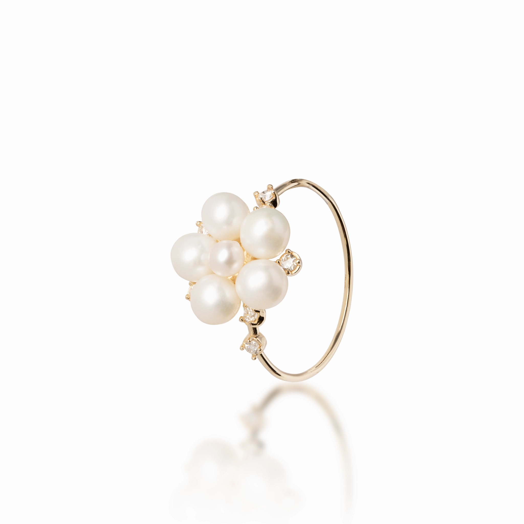 Tiny Bubbles Freshwater White Pearl Ring in Gold with Diamonds Pretty Touch Delicate Frame